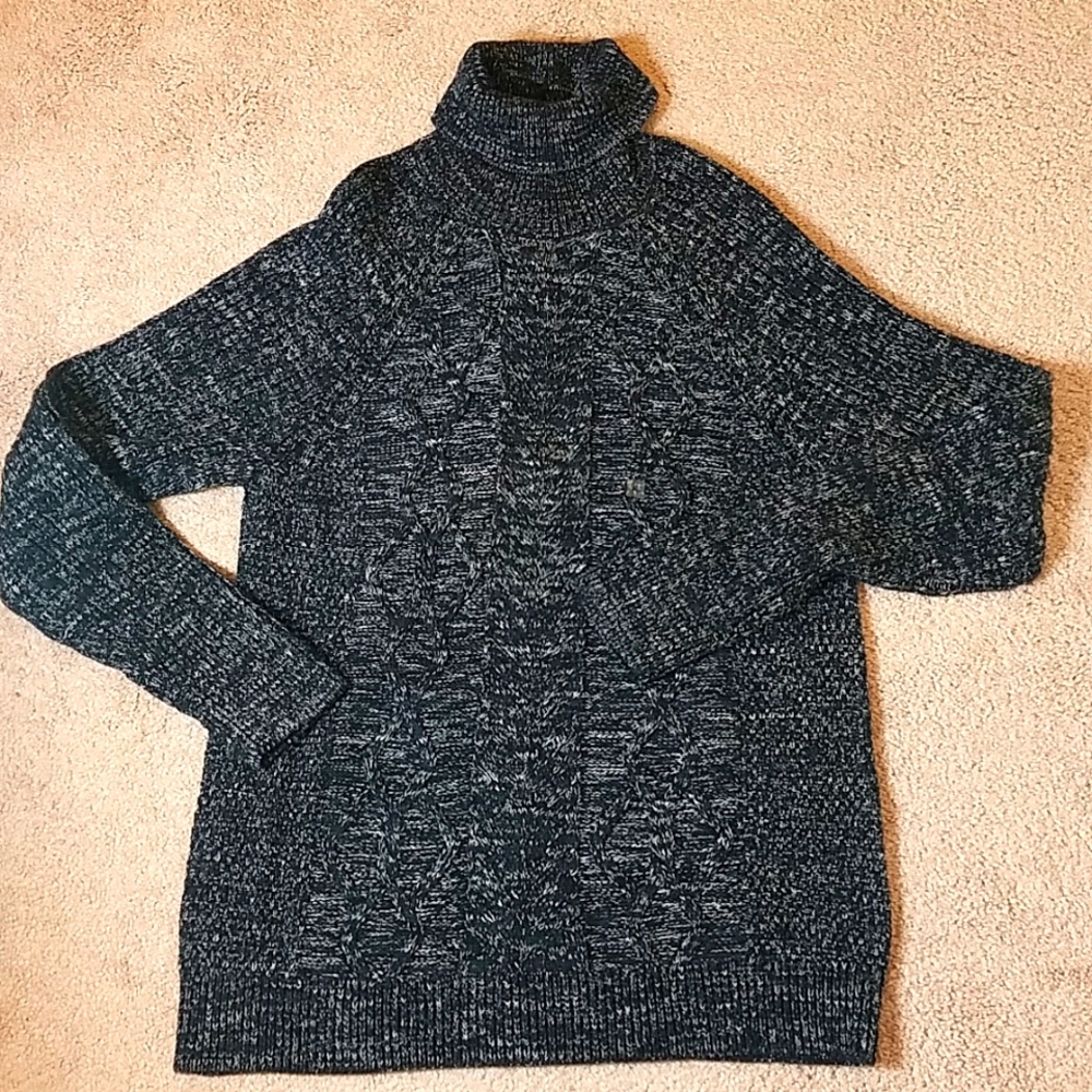 Express black and white marled cable-knit turtleneck sweater